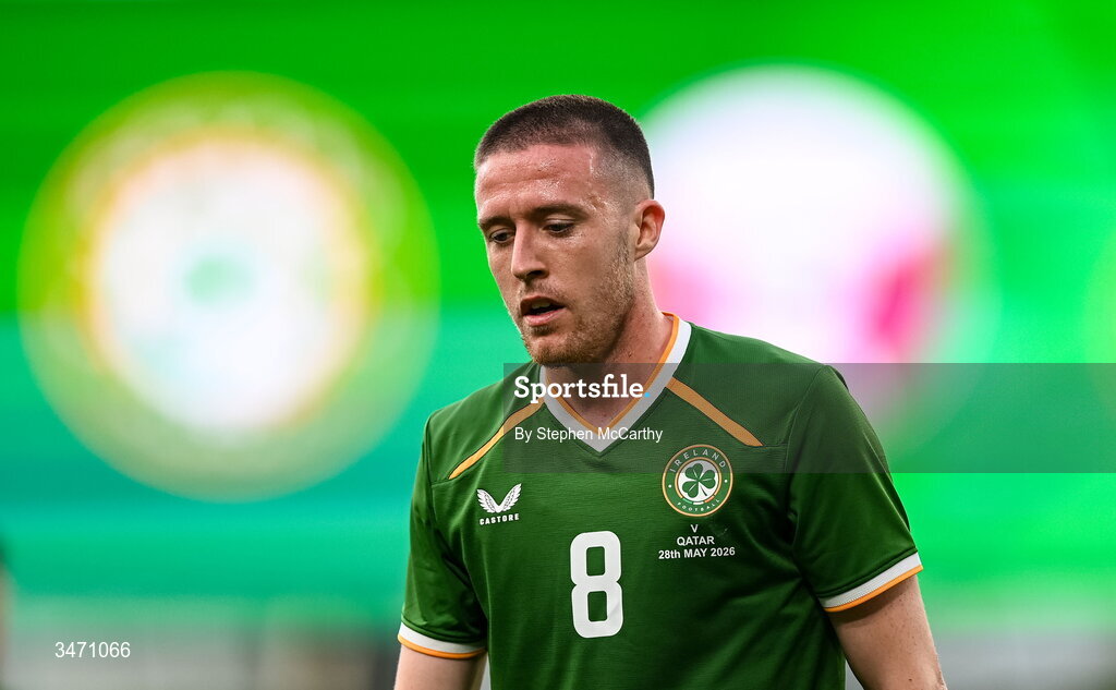 28 May 2026; Jack Moylan of Republic of Ireland during the international friendly match between Republic of Ireland and Qatar at the Aviva Stadium in Dublin. Photo by Stephen McCarthy/Sportsfile