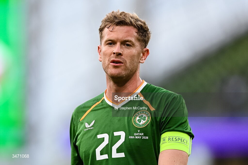 28 May 2026; Nathan Collins of Republic of Ireland during the international friendly match between Republic of Ireland and Qatar at the Aviva Stadium in Dublin. Photo by Stephen McCarthy/Sportsfile