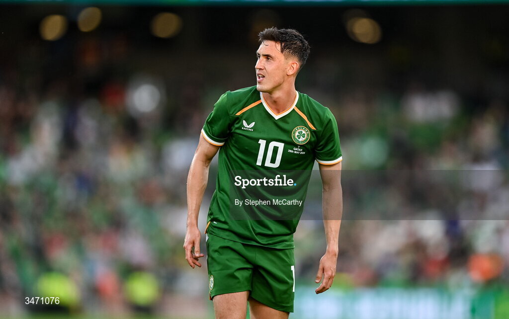 28 May 2026; Jamie McGrath of Republic of Ireland during the international friendly match between Republic of Ireland and Qatar at the Aviva Stadium in Dublin. Photo by Stephen McCarthy/Sportsfile
