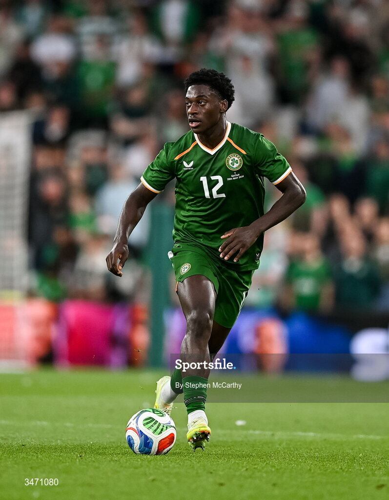 28 May 2026; James Abankwah of Republic of Ireland during the international friendly match between Republic of Ireland and Qatar at the Aviva Stadium in Dublin. Photo by Stephen McCarthy/Sportsfile