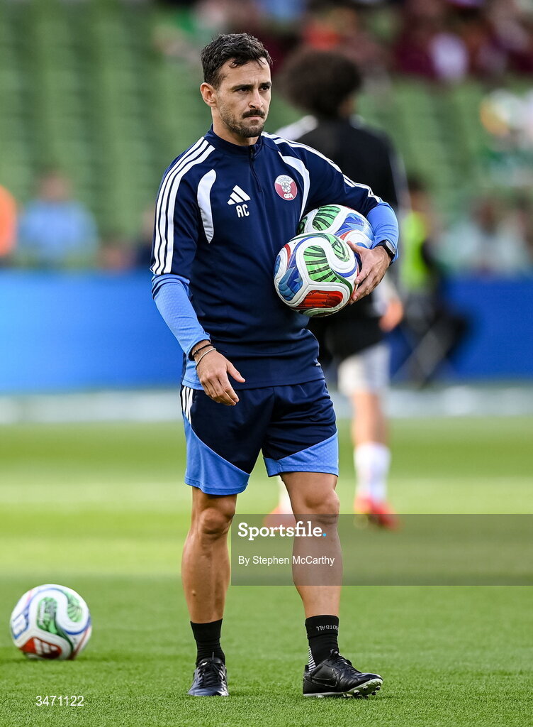 28 May 2026; Qatar's Alejandro Caro before the international friendly match between Republic of Ireland and Qatar at the Aviva Stadium in Dublin. Photo by Stephen McCarthy/Sportsfile