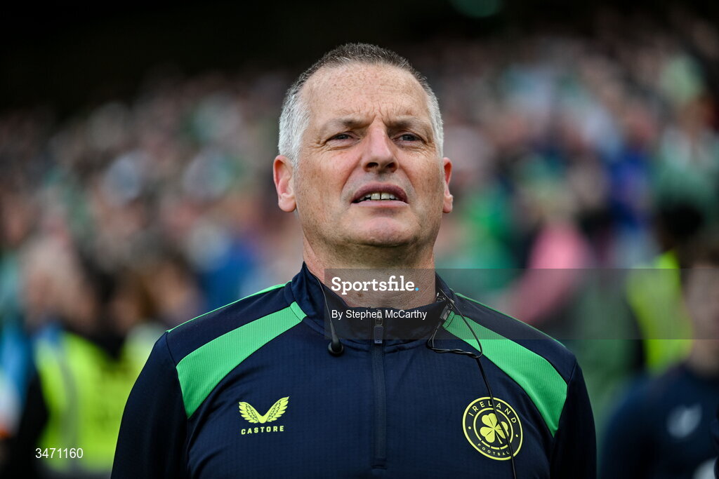 28 May 2026; Republic of Ireland U21's head coach Jim Crawford during the international friendly match between Republic of Ireland and Qatar at the Aviva Stadium in Dublin. Photo by Stephen McCarthy/Sportsfile