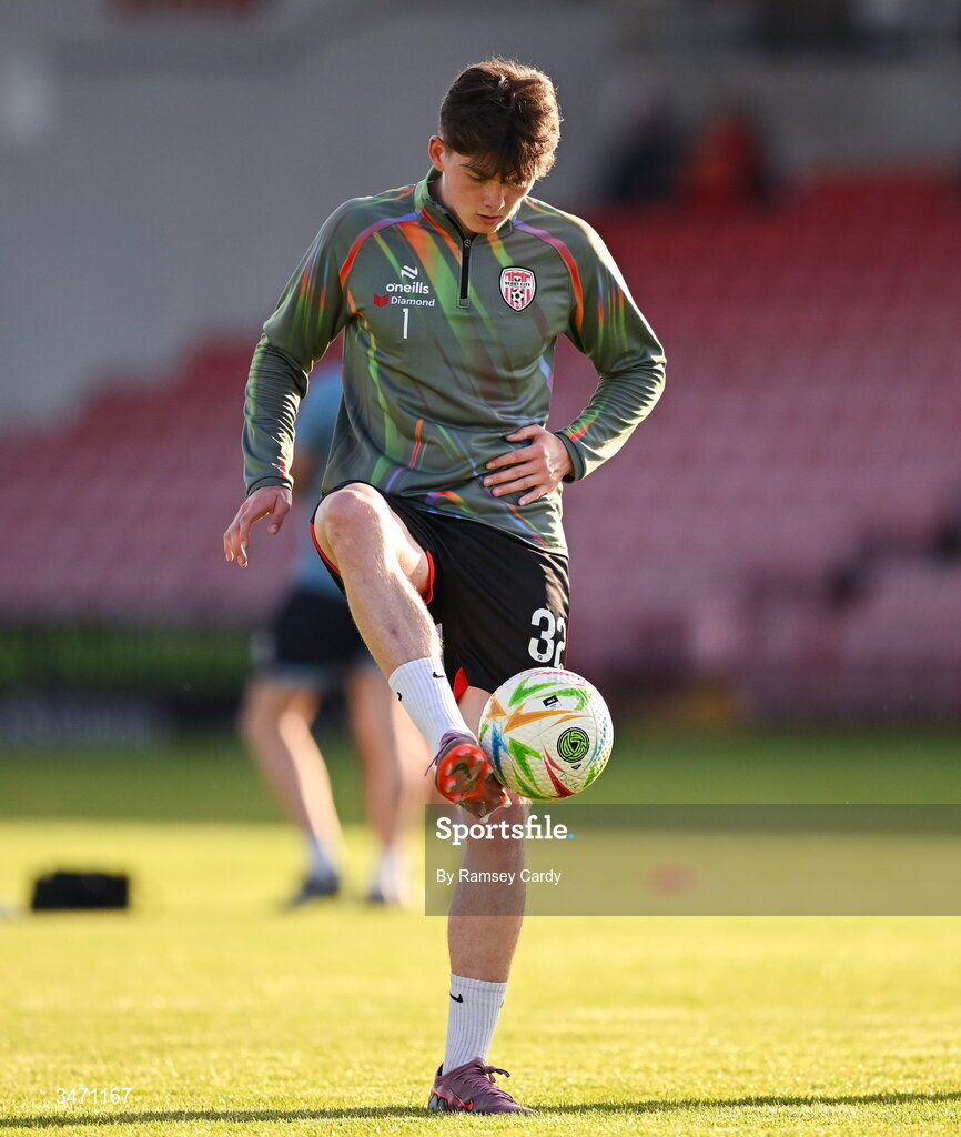 25 May 2026; Terence Doherty of Derry City before the SSE Airtricity Men’s Premier Division match between Derry City and Shelbourne at Find Insurance Celtic Park in Derry. Photo by Ramsey Cardy/Sportsfile