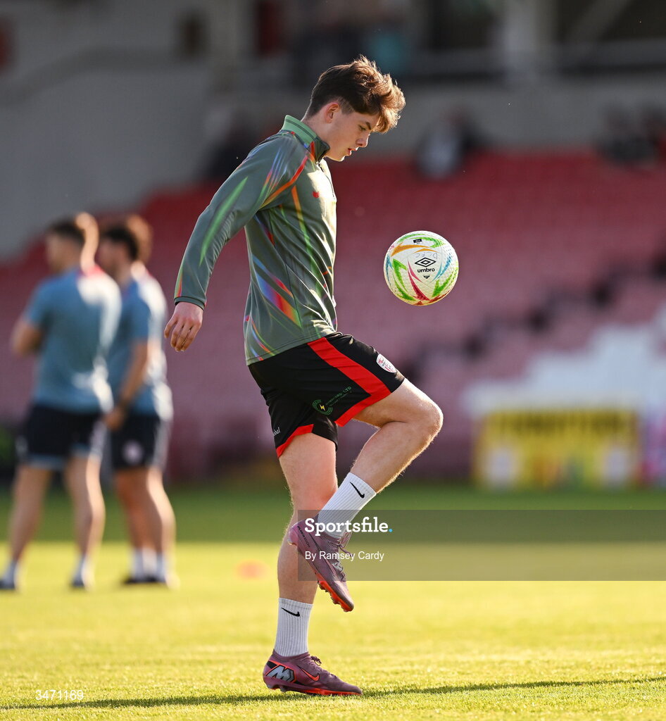 25 May 2026; Terence Doherty of Derry City before the SSE Airtricity Men’s Premier Division match between Derry City and Shelbourne at Find Insurance Celtic Park in Derry. Photo by Ramsey Cardy/Sportsfile