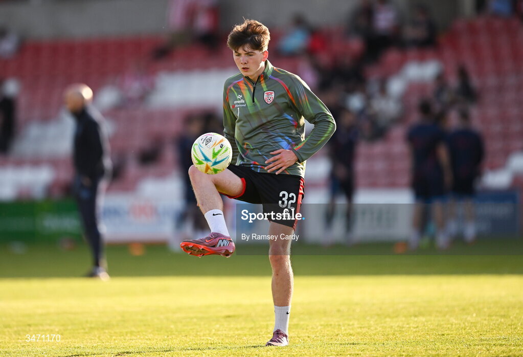 25 May 2026; Terence Doherty of Derry City before the SSE Airtricity Men’s Premier Division match between Derry City and Shelbourne at Find Insurance Celtic Park in Derry. Photo by Ramsey Cardy/Sportsfile
