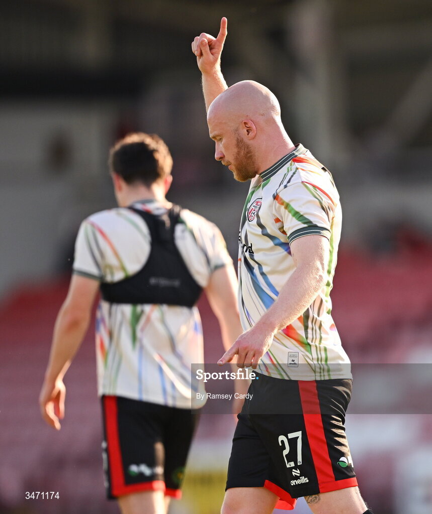25 May 2026; Liam Boyce of Derry City before the SSE Airtricity Men’s Premier Division match between Derry City and Shelbourne at Find Insurance Celtic Park in Derry. Photo by Ramsey Cardy/Sportsfile