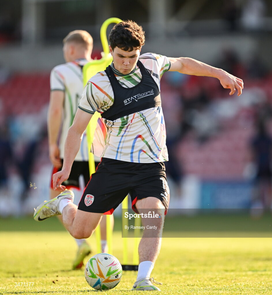 25 May 2026; James Clarke of Derry City before the SSE Airtricity Men’s Premier Division match between Derry City and Shelbourne at Find Insurance Celtic Park in Derry. Photo by Ramsey Cardy/Sportsfile