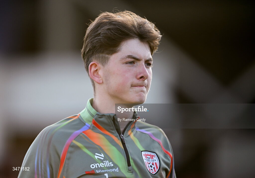 25 May 2026; Terence Doherty of Derry City before the SSE Airtricity Men’s Premier Division match between Derry City and Shelbourne at Find Insurance Celtic Park in Derry. Photo by Ramsey Cardy/Sportsfile
