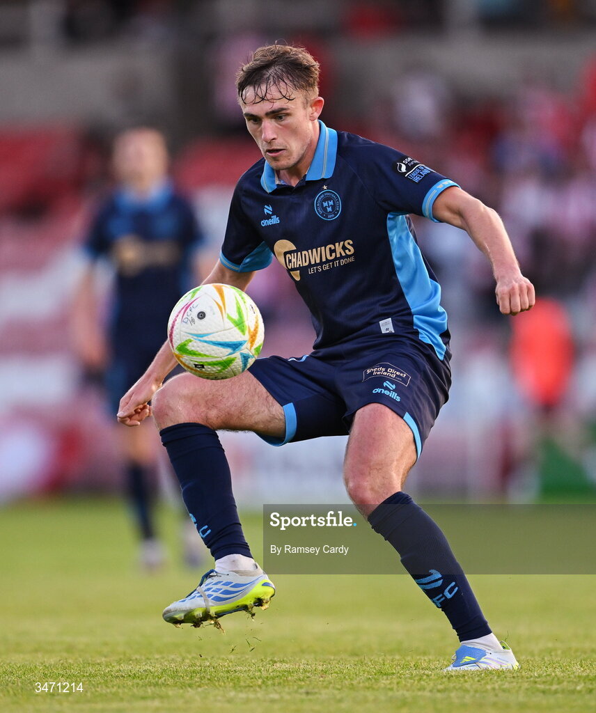 25 May 2026; Evan Caffrey of Shelbourne during the SSE Airtricity Men’s Premier Division match between Derry City and Shelbourne at Find Insurance Celtic Park in Derry. Photo by Ramsey Cardy/Sportsfile