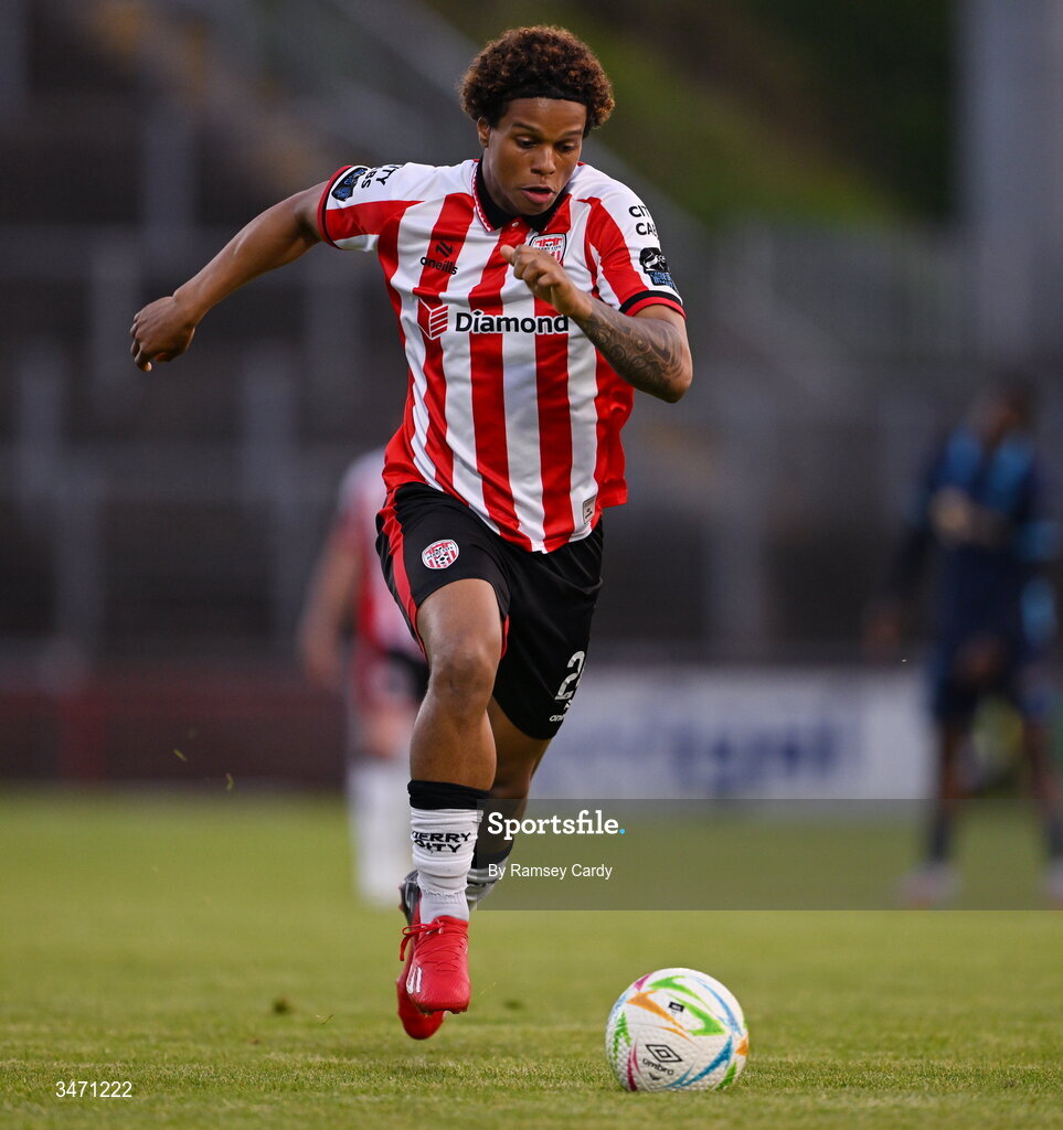 25 May 2026; Henry Rylah of Derry City during the SSE Airtricity Men’s Premier Division match between Derry City and Shelbourne at Find Insurance Celtic Park in Derry. Photo by Ramsey Cardy/Sportsfile