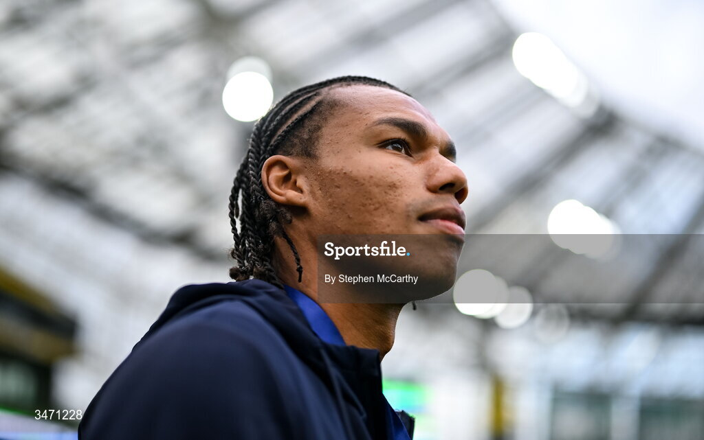 28 May 2026; Corrie Ndaba of Republic of Ireland before the international friendly match between Republic of Ireland and Qatar at the Aviva Stadium in Dublin. Photo by Stephen McCarthy/Sportsfile