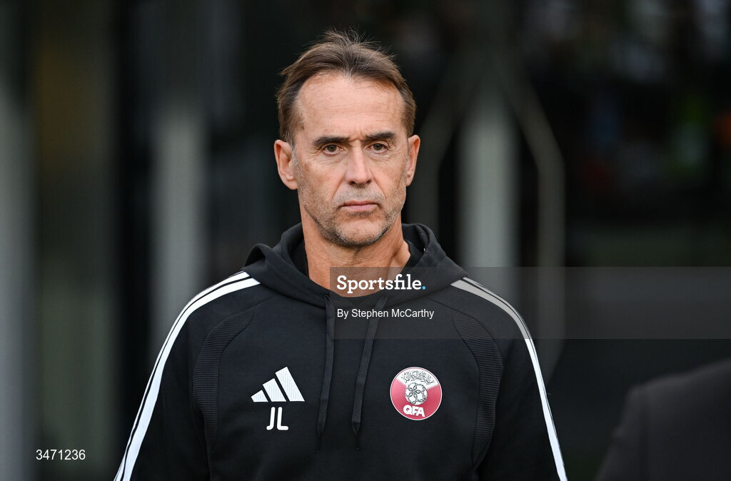 28 May 2026; Qatar head coach Julen Lopetegui before the international friendly match between Republic of Ireland and Qatar at the Aviva Stadium in Dublin. Photo by Stephen McCarthy/Sportsfile