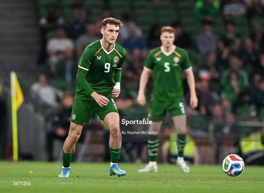 28 May 2026; Mason Melia of Republic of Ireland during the international friendly match between Republic of Ireland and Qatar at the Aviva Stadium in Dublin. Photo by Stephen McCarthy/Sportsfile