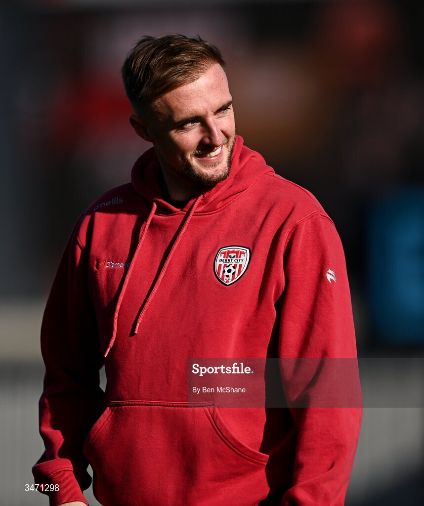 29 May 2026; Carl Winchester of Derry City before the SSE Airtricity Men’s Premier Division match between Dundalk and Derry City at Oriel Park in Dundalk, Louth. Photo by Ben McShane/Sportsfile