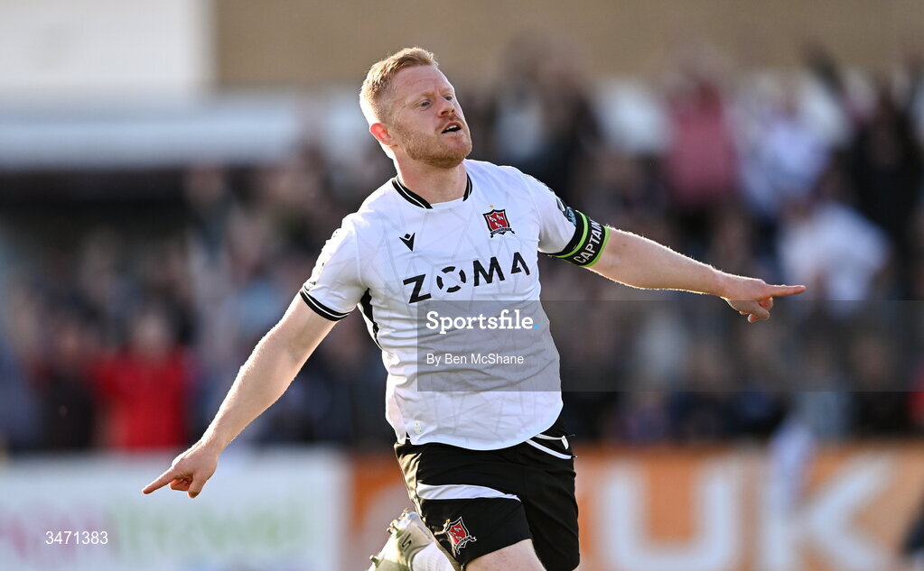 29 May 2026; Daryl Horgan of Dundalk celebrates after scoring his side's first goal during the SSE Airtricity Men’s Premier Division match between Dundalk and Derry City at Oriel Park in Dundalk, Louth. Photo by Ben McShane/Sportsfile