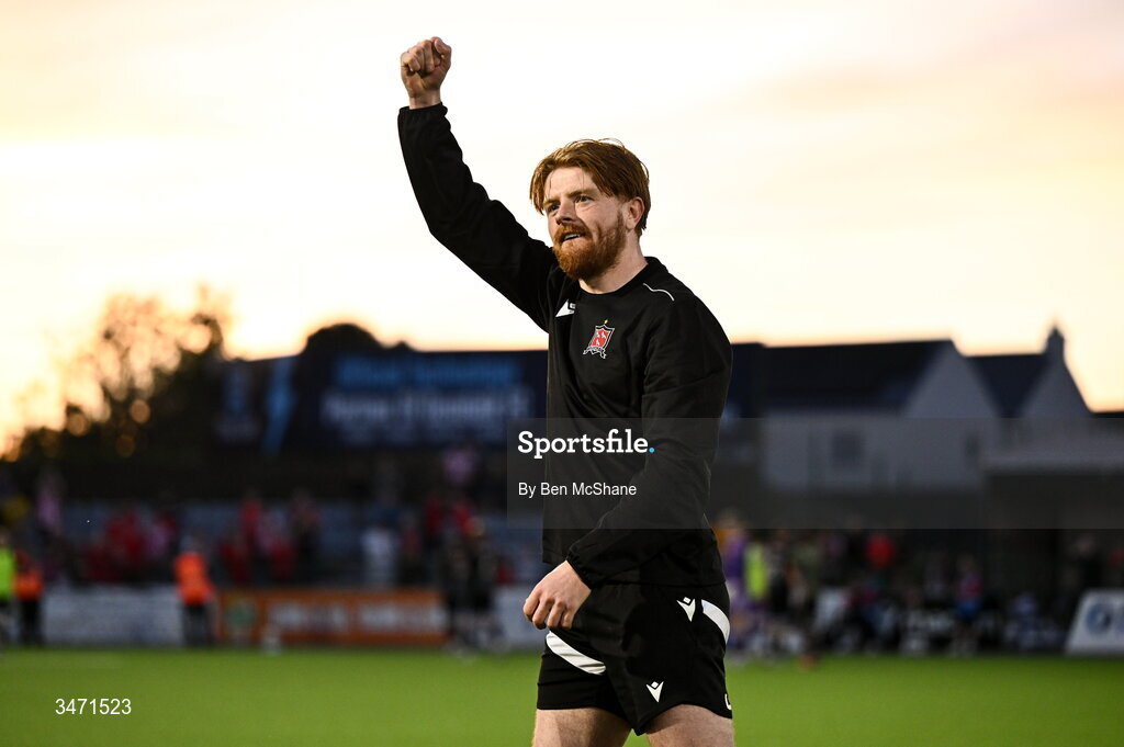 29 May 2026; Aodh Dervin of Dundalk celebrates after the SSE Airtricity Men’s Premier Division match between Dundalk and Derry City at Oriel Park in Dundalk, Louth. Photo by Ben McShane/Sportsfile