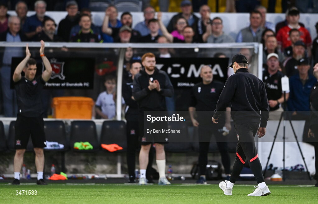 29 May 2026; Derry City manager Tiernan Lynch makes his way off the pitch after the SSE Airtricity Men’s Premier Division match between Dundalk and Derry City at Oriel Park in Dundalk, Louth. Photo by Ben McShane/Sportsfile