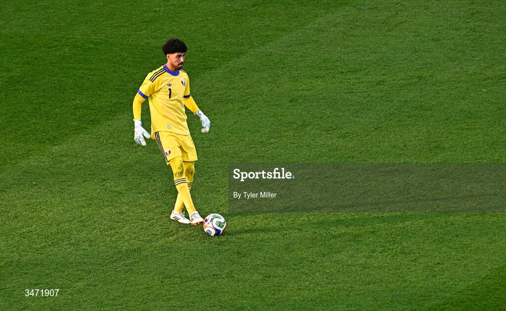 28 May 2026; Qatar goalkeeper Mahmoud Abunada during the international friendly match between Republic of Ireland and Qatar at the Aviva Stadium in Dublin. Photo by Tyler Miller/Sportsfile