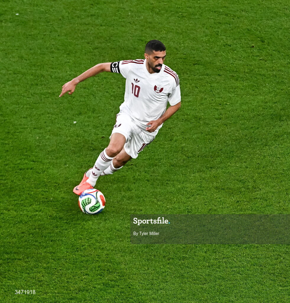 28 May 2026; Hasan Alhaydos of Qatar during the international friendly match between Republic of Ireland and Qatar at the Aviva Stadium in Dublin. Photo by Tyler Miller/Sportsfile