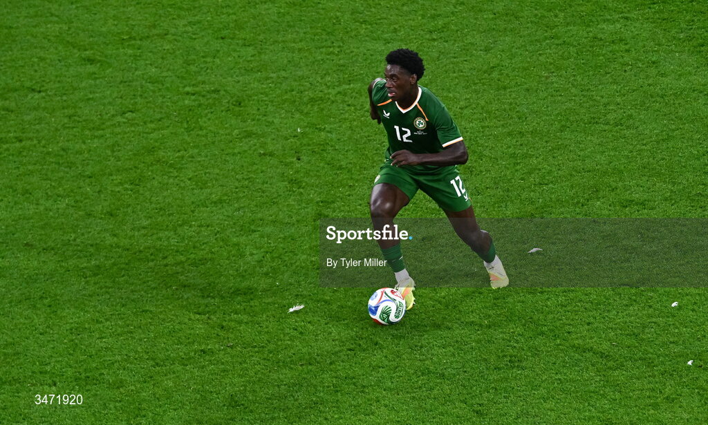 28 May 2026; James Abankwah of Republic of Ireland during the international friendly match between Republic of Ireland and Qatar at the Aviva Stadium in Dublin. Photo by Tyler Miller/Sportsfile