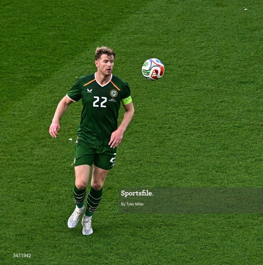 28 May 2026; Nathan Collins of Republic of Ireland during the international friendly match between Republic of Ireland and Qatar at the Aviva Stadium in Dublin. Photo by Tyler Miller/Sportsfile