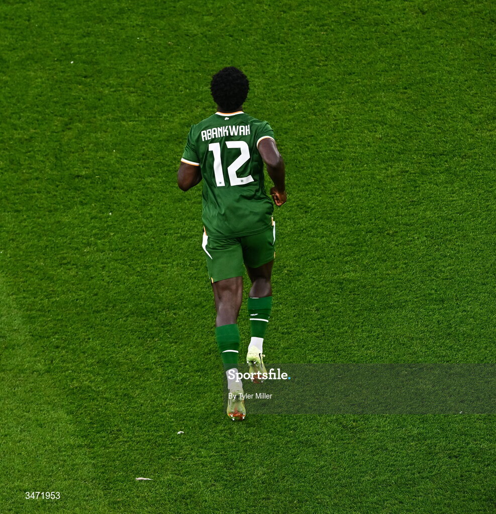 28 May 2026; James Abankwah of Republic of Ireland during the international friendly match between Republic of Ireland and Qatar at the Aviva Stadium in Dublin. Photo by Tyler Miller/Sportsfile