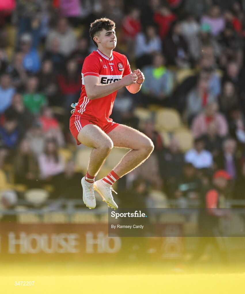 29 May 2026; Gabriel Gormley of Derry during the Electric Ireland Ulster GAA Football Minor Championship final match between Derry and Tyrone at O'Donnell Park in Letterkenny, Donegal. Photo by Ramsey Cardy/Sportsfile