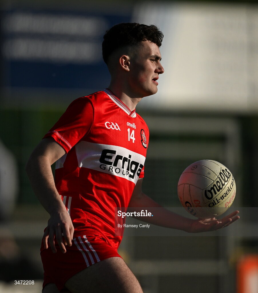 29 May 2026; Matthew F Daly of Tyrone during the Electric Ireland Ulster GAA Football Minor Championship final match between Derry and Tyrone at O'Donnell Park in Letterkenny, Donegal. Photo by Ramsey Cardy/Sportsfile