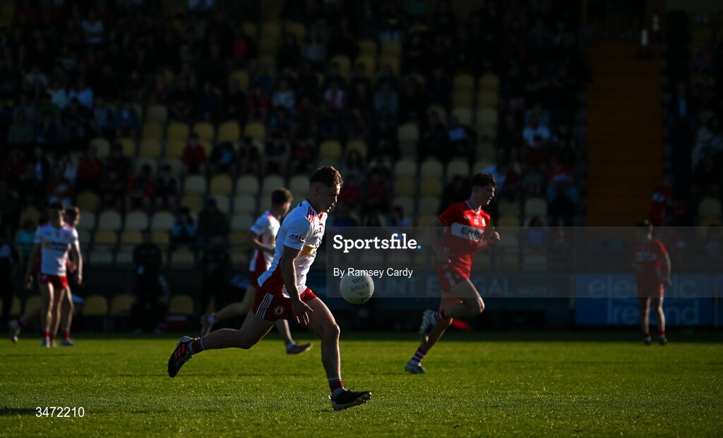 29 May 2026; Ciaran McCrystal of Tyrone during the Electric Ireland Ulster GAA Football Minor Championship final match between Derry and Tyrone at O'Donnell Park in Letterkenny, Donegal. Photo by Ramsey Cardy/Sportsfile