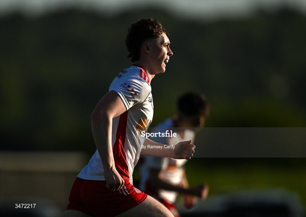 29 May 2026; Ruairi O'Neill of Tyrone during the Electric Ireland Ulster GAA Football Minor Championship final match between Derry and Tyrone at O'Donnell Park in Letterkenny, Donegal. Photo by Ramsey Cardy/Sportsfile