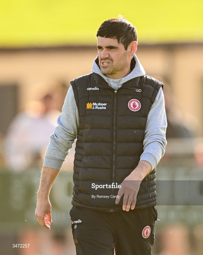 29 May 2026; Tyrone manager Gerard Donnelly before the Electric Ireland Ulster GAA Football Minor Championship final match between Derry and Tyrone at O'Donnell Park in Letterkenny, Donegal. Photo by Ramsey Cardy/Sportsfile