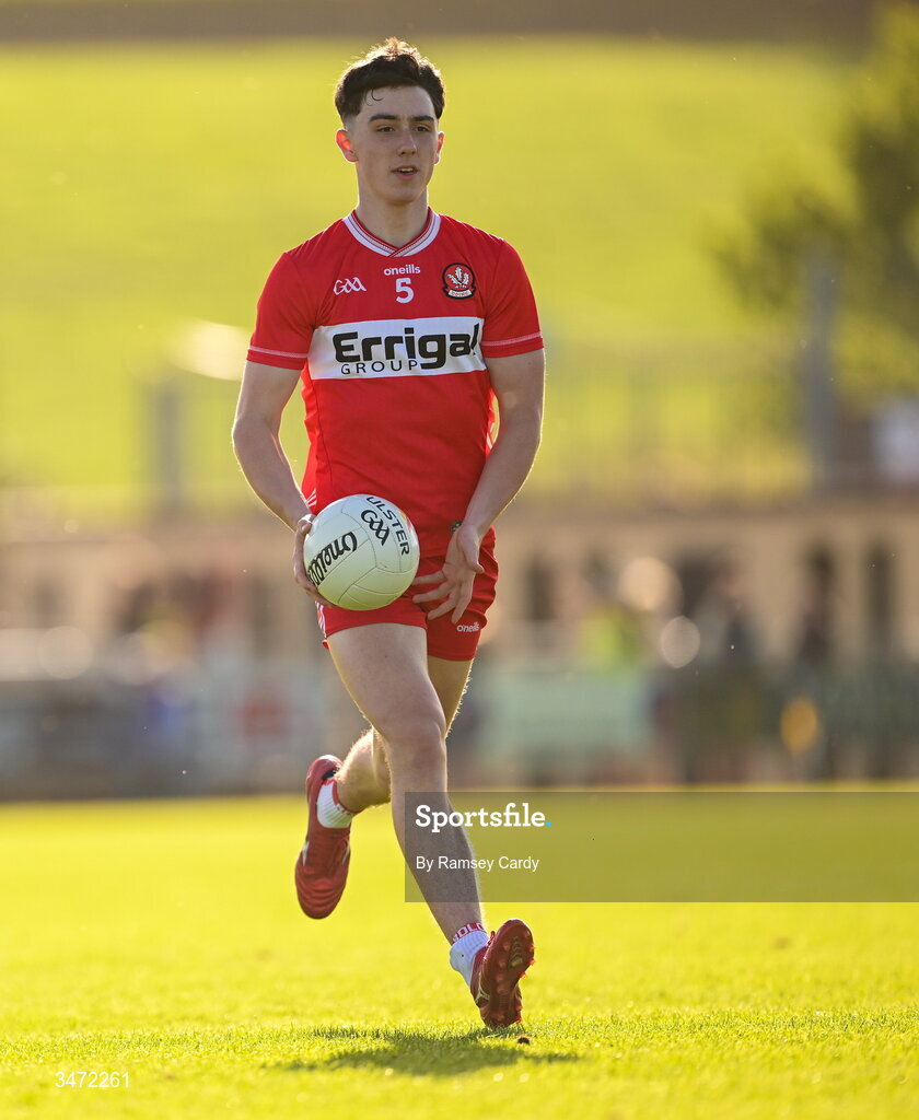 29 May 2026; Connail Campbell of Derry during the Electric Ireland Ulster GAA Football Minor Championship final match between Derry and Tyrone at O'Donnell Park in Letterkenny, Donegal. Photo by Ramsey Cardy/Sportsfile
