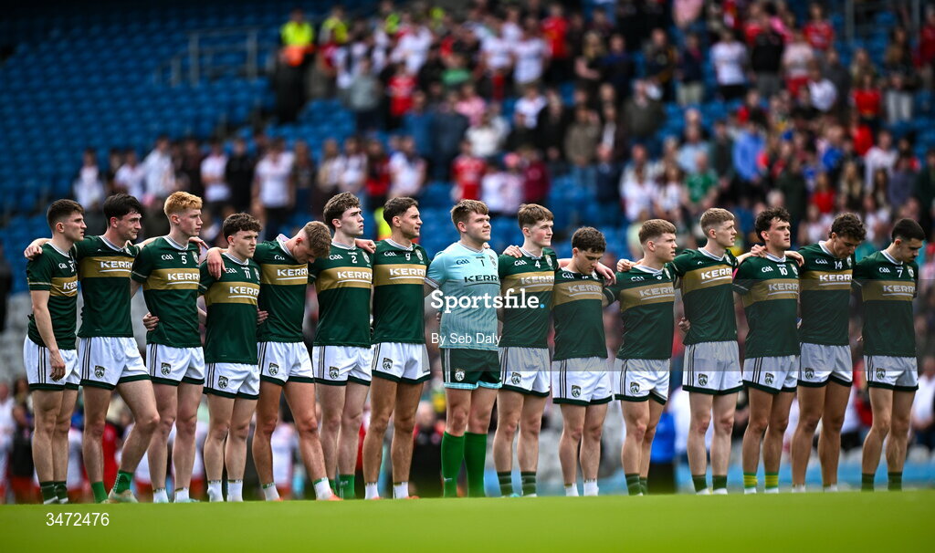 30 May 2026; Kerry players before the Dalata Hotels Group GAA Football All-Ireland U20 Championship final match between Kerry and Tyrone at Croke Park in Dublin. Photo by Seb Daly/Sportsfile