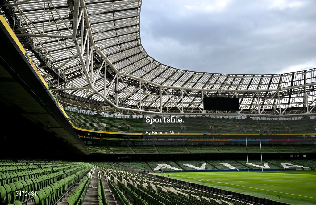 30 May 2026; A general view inside the stadium before the United Rugby Championship quarter-final match between Leinster and Lions at the Aviva Stadium in Dublin. Photo by Brendan Moran/Sportsfile