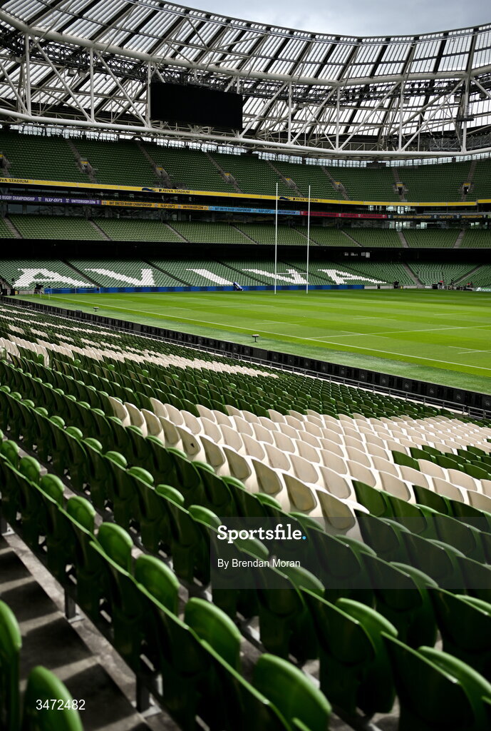 30 May 2026; A general view inside the stadium before the United Rugby Championship quarter-final match between Leinster and Lions at the Aviva Stadium in Dublin. Photo by Brendan Moran/Sportsfile