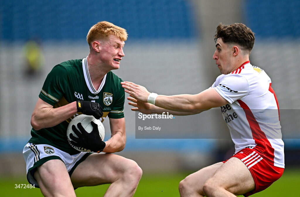 30 May 2026; Eoin O’Flaherty of Kerry in action against Leo Hughes of Tyrone during the Dalata Hotels Group GAA Football All-Ireland U20 Championship final match between Kerry and Tyrone at Croke Park in Dublin. Photo by Seb Daly/Sportsfile