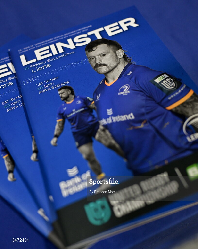 30 May 2026; A general view of the official match programme before the United Rugby Championship quarter-final match between Leinster and Lions at the Aviva Stadium in Dublin. Photo by Brendan Moran/Sportsfile