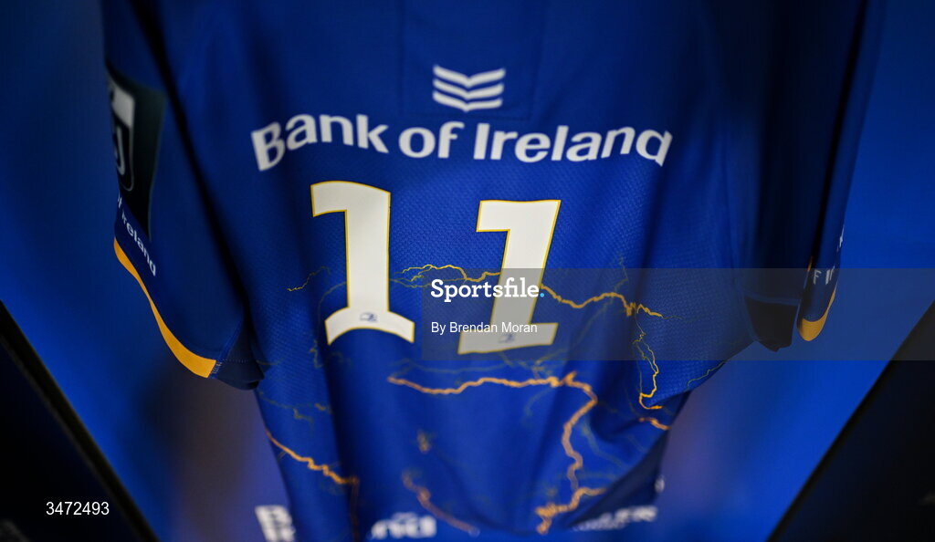 30 May 2026; The jersey of James Lowe in the Leinster dressingroom before the United Rugby Championship quarter-final match between Leinster and Lions at the Aviva Stadium in Dublin. Photo by Brendan Moran/Sportsfile