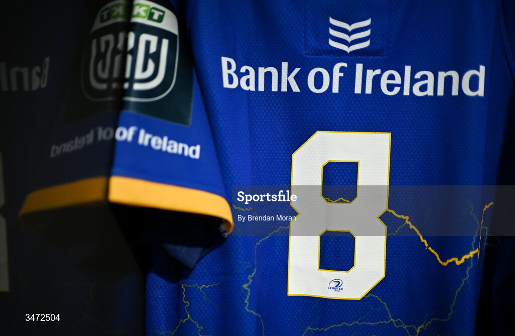 30 May 2026; The jersey of captain Caelan Doris in the Leinster dressingroom before the United Rugby Championship quarter-final match between Leinster and Lions at the Aviva Stadium in Dublin. Photo by Brendan Moran/Sportsfile