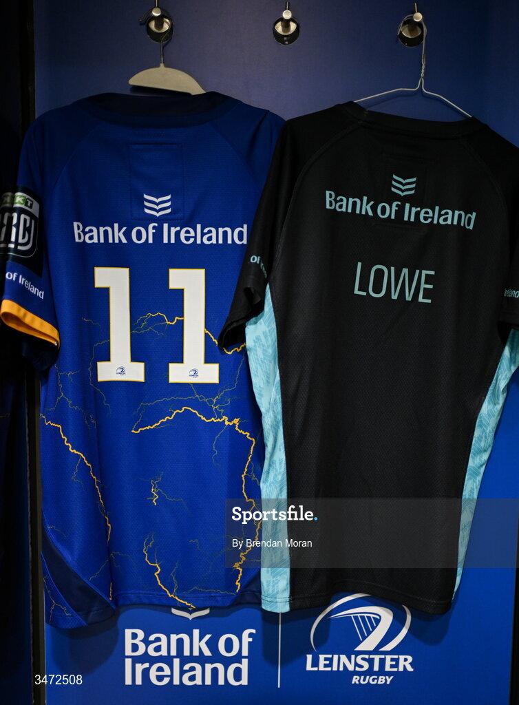 30 May 2026; The jersey of James Lowe in the Leinster dressingroom before the United Rugby Championship quarter-final match between Leinster and Lions at the Aviva Stadium in Dublin. Photo by Brendan Moran/Sportsfile