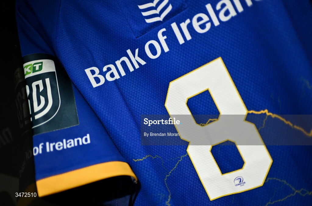 30 May 2026; The jersey of captain Caelan Doris in the Leinster dressingroom before the United Rugby Championship quarter-final match between Leinster and Lions at the Aviva Stadium in Dublin. Photo by Brendan Moran/Sportsfile