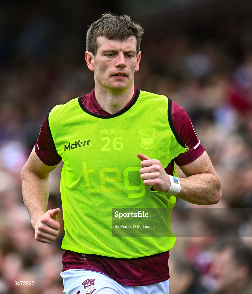 30 May 2026; John Heslin of Westmeath warming up on the sideline during the GAA Football All-Ireland Senior Championship Round 1 match between Westmeath and Cavan at TEG Cusack Park in Mullingar, Westmeath. Photo by Piaras Ó Mídheach/Sportsfile