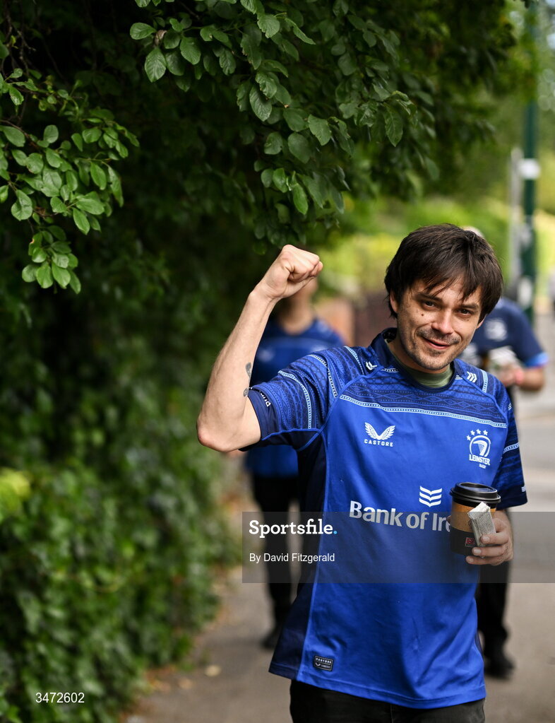30 May 2026; Leinster supporters arrive before the United Rugby Championship quarter-final match between Leinster and Lions at the Aviva Stadium in Dublin. Photo by David Fitzgerald/Sportsfile