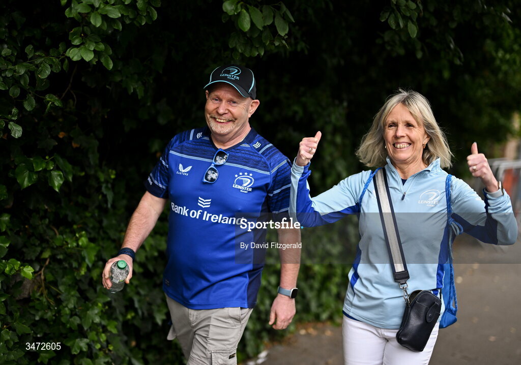 30 May 2026; Leinster supporters arrive before the United Rugby Championship quarter-final match between Leinster and Lions at the Aviva Stadium in Dublin. Photo by David Fitzgerald/Sportsfile