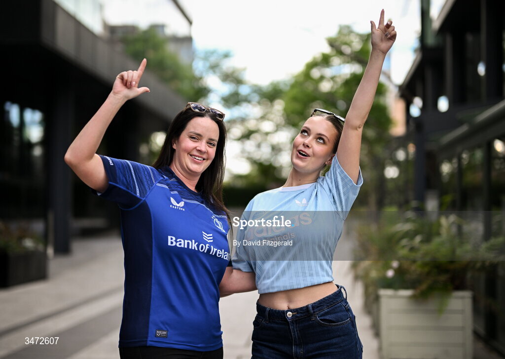 30 May 2026; Leinster supporters Julie Brereton, left, and Rachel Coe from Kildare before the United Rugby Championship quarter-final match between Leinster and Lions at the Aviva Stadium in Dublin. Photo by David Fitzgerald/Sportsfile