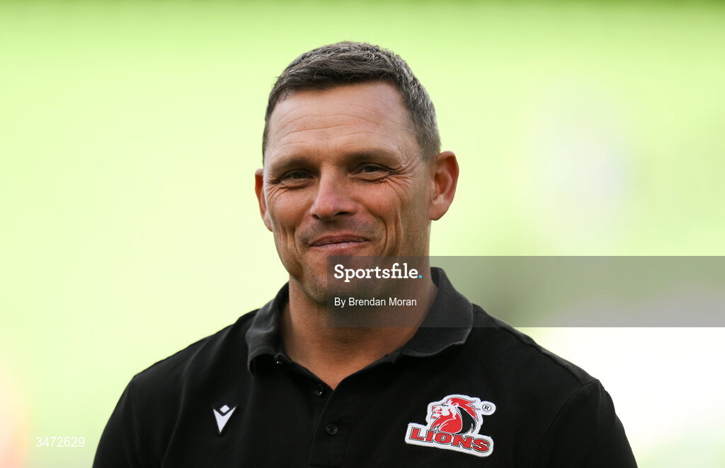 30 May 2026; Lions head coach Ivan van Rooyen before the United Rugby Championship quarter-final match between Leinster and Lions at the Aviva Stadium in Dublin. Photo by Brendan Moran/Sportsfile
