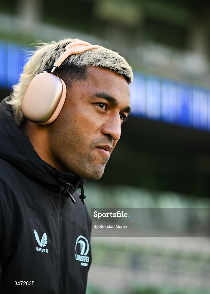 30 May 2026; Rieko Ioane of Leinster before the United Rugby Championship quarter-final match between Leinster and Lions at the Aviva Stadium in Dublin. Photo by Brendan Moran/Sportsfile