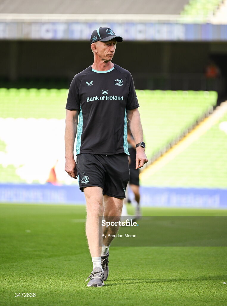 30 May 2026; Leinster head coach Leo Cullen before the United Rugby Championship quarter-final match between Leinster and Lions at the Aviva Stadium in Dublin. Photo by Brendan Moran/Sportsfile