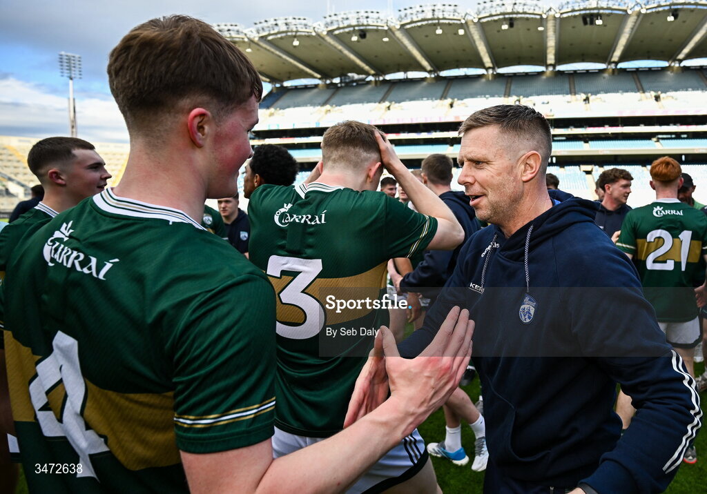 30 May 2026; Kerry manager Tomas Ó Sé and Dara Stack after the Dalata Hotels Group GAA Football All-Ireland U20 Championship final match between Kerry and Tyrone at Croke Park in Dublin. Photo by Seb Daly/Sportsfile