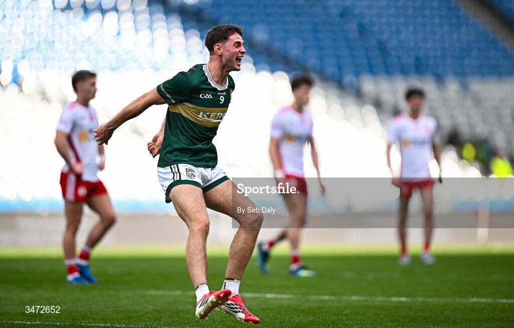 30 May 2026; Evan Boyle of Kerry celebrates after his side's victory in the Dalata Hotels Group GAA Football All-Ireland U20 Championship final match between Kerry and Tyrone at Croke Park in Dublin. Photo by Seb Daly/Sportsfile
